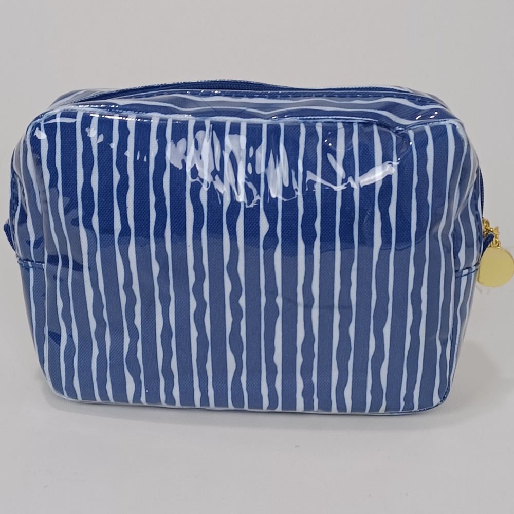 Chic Blue And White Estee Lauder Striped Cosmetic Bag